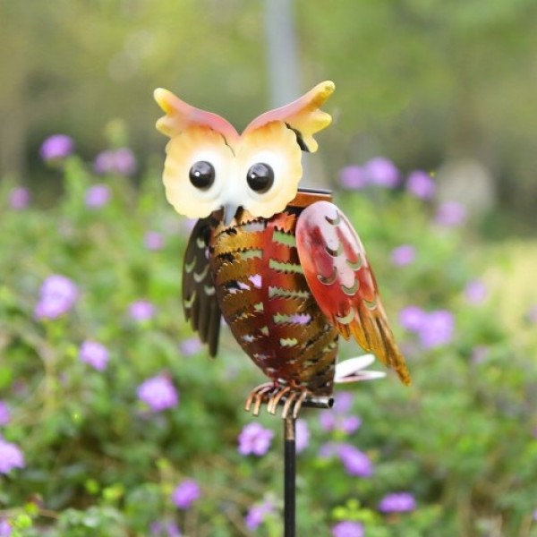 Tomshine Solar Powered Owl Lantern Lights Stake Lamp Metal Owl Decorative LED Garden Landscape Light for Walkway Pathway Yard La