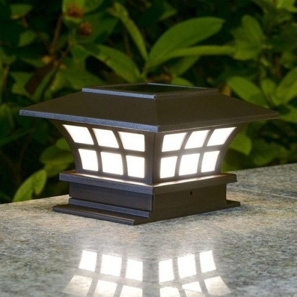 1W Solar Powered Energy LED Garden Yard Bollard Pillar Light Sensitive Control Outdoor Lamp