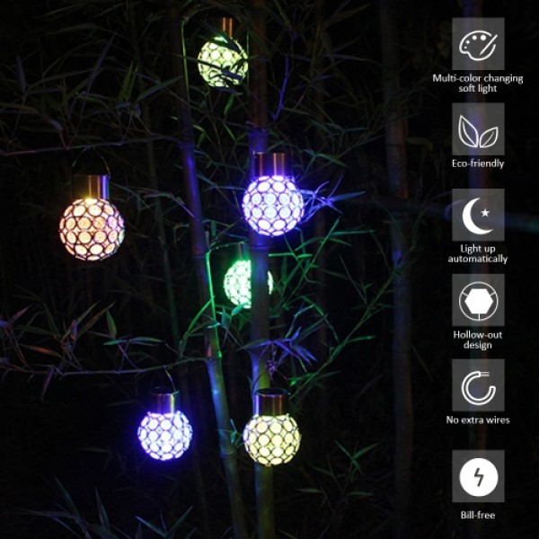 Solar Powered Rechargeable Hollow-out Spherical LED Outdoor Lamp