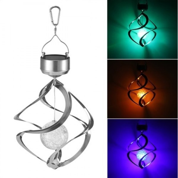 Solar Light Spiral Spinner Solar Wind Chime LED Colour Changing Hanging Wind Light Waterproof Night Lamp