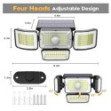 Solar Lights Outdoor 288 LEDs Solar Sensor Lamp 4 Heads Adjustable Motion Sensor Lights