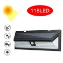 118 LEDs Solar Powered Lamp PIR Motion Sensor Wall Light