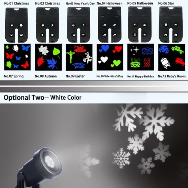 Projector Light 12Pcs Pattern Spotlight Romantic RGBW Snowflake/Love Film Rotating Garden Lamp for Birthday Party Valentine's Da