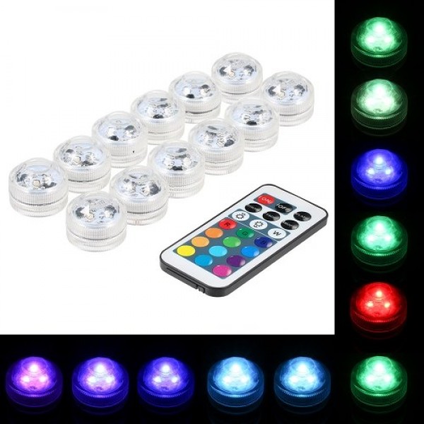 Mini LEDs RGB Submersible Light Colorful Lamp Underwater Candle Light IP68 Water Resistance with Remote Control 12pack