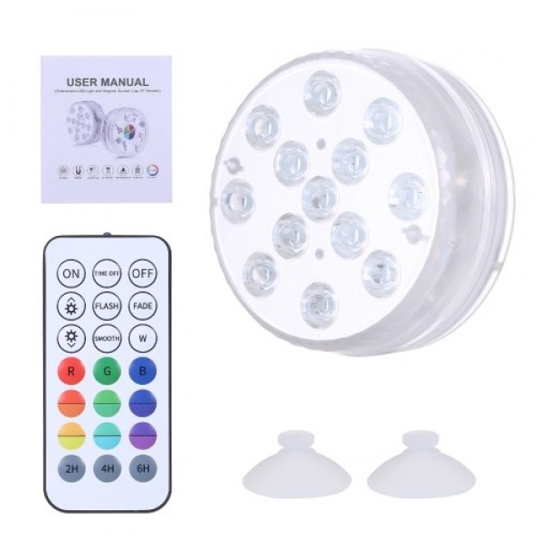 Submersible Pool Light with RF Remote Dimmable 13pcs RGBW LEDs Pond Fountain Lamp