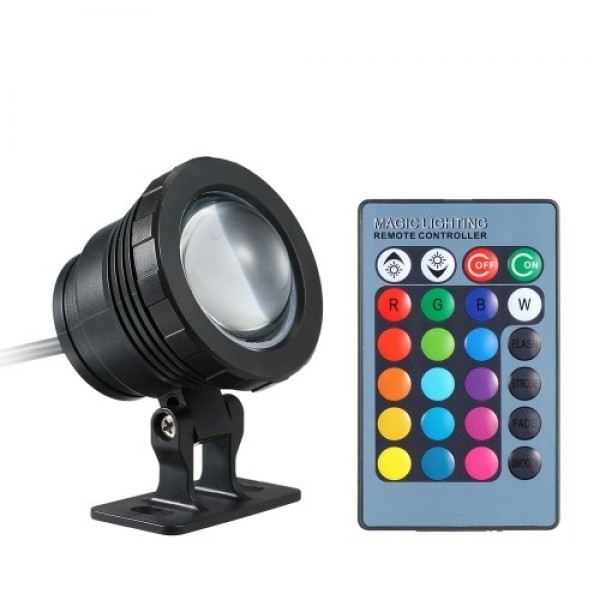 AC/DC 12V 10W RGB Underwater Light Submersible Lamp with Remote Control