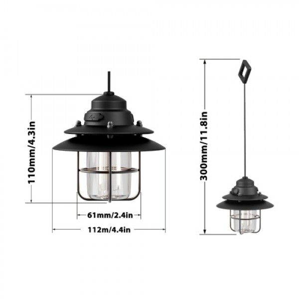 Mini Hanging USB Camping Lantern with 2 Lighting Modes Water Resistant Outdoor Light for Garden Yard Patio Tree Decoration