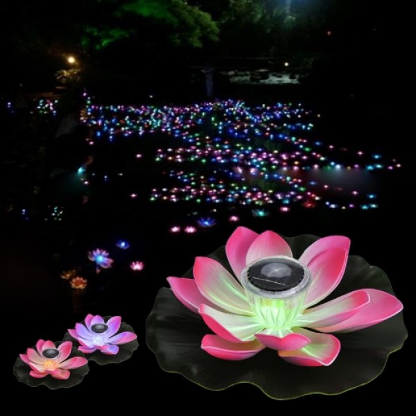 0.1W Solar Powered Multi-colored LED Lotus Flower Lamp RGB Water Resistant Outdoor Floating Pond Night Light Auto On / Off for G