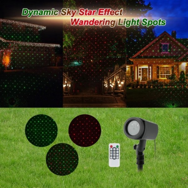 Waterproof Outdoor Remote Control Dynamic Red Green Sky Star Effect Light Timer Lawn Laser Spotlight for Christmas Party