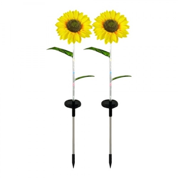 2Pack Sunflower LED Solar Lights Colorful Gradient Garden Stake Lights Warm White Decorative Lamp Waterproof Auto On/Off Landsca