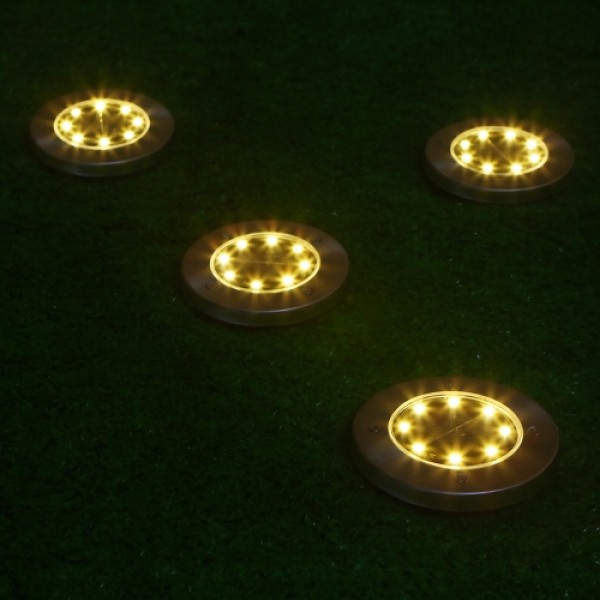 4Pcs 8 LEDs 20LM Solar Powered Ground Lawn Light Disk Light