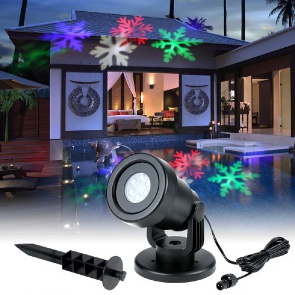 4W 4LED Moving Dynamic Snowflake Film Projector Light with Replaceable Base Pattern Decoration Garden Lawn Lamp Festival Spotlig