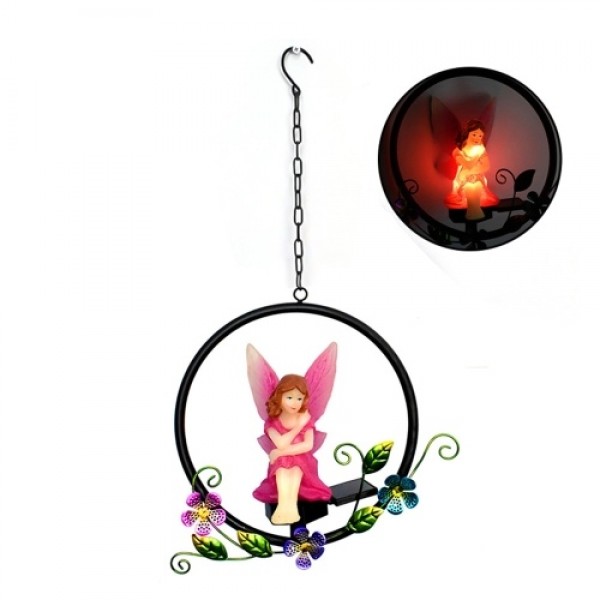 Solar Enamel Flower Fairy Iron Pendant Lamp Handicraft Garden Lawn Lamp