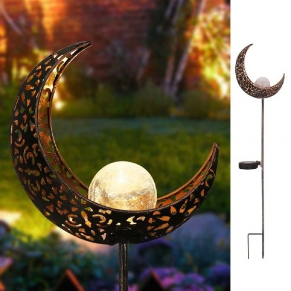 Solar Panel Moon Hollowed-Out Pattern Lawn Lamp Outdoor Stainless Steel Lamp