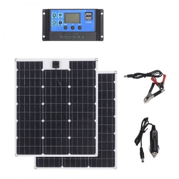 2 PACK 60W DC 5V/18V Flexible Solar Panel with 2 USB Interface and Car Charge 50A Solar Charge Controller Off-grid Batterys-Char