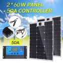 2 PACK 60W DC 5V/18V Flexible Solar Panel with 2 USB Interface and Car Charge 50A Solar Charge Controller Off-grid Batterys-Char