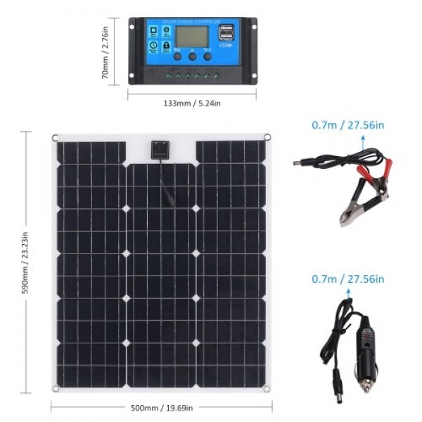 2 PACK 60W DC 5V/18V Flexible Solar Panel with 2 USB Interface and Car Charge 50A Solar Charge Controller Off-grid Batterys-Char