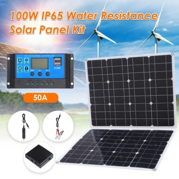 100W D C 9V/18V Flexible Solar Panel with 50A L-ED Display Controller Kit Set with USB/ Type C Interface &amp; Car C-harger 10/2