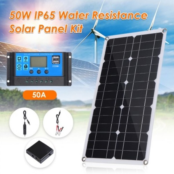 50W D C 9V/18V Flexible Solar Panel with 50A L-ED Display Controller Kit Set with USB/ Type C Interface &amp; Car C-harger 10/20