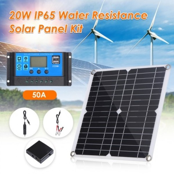 20W D C 9V/18V Flexible Solar Panel with 50A L-ED Display Controller Kit Set with USB/ Type C Interface &amp; Car C-harger 10/20