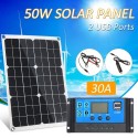 50W DC 5V/18V Dual Output Solar Panel with 2 USB Ports &amp; Car Charge IP65 Water Resistance 12V/24V Solar Charge Controller PW