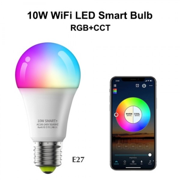 10W Smart Light Bulb Wi-Fi LEDs Bulbs 2700K-6500K RGBW E27 Voice Control Timer for Home Party Decor