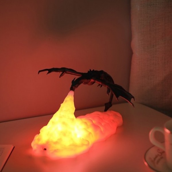 3D Printing Fire Dragon Fire Lamp Warm Night Light USB Rechargeable Home Decoration