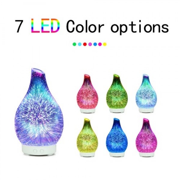 100ml Glass Aromatherapy Humidifier Aroma Essential Oil Diffuser Ultrasonic Humidifier with 7 color LED Light for Home Office