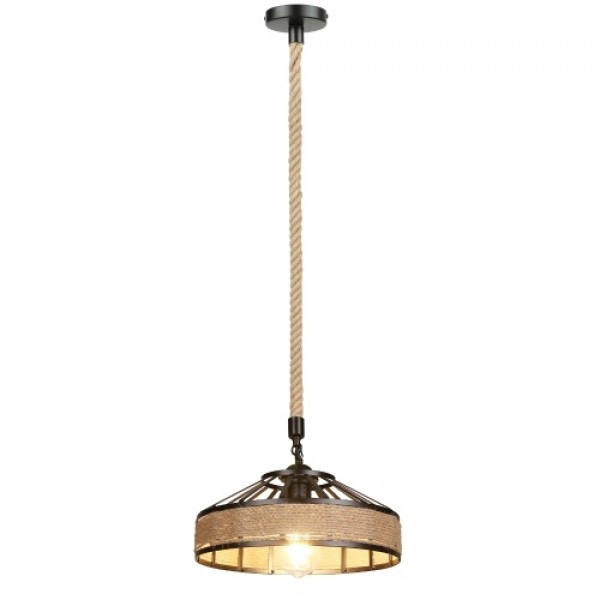 Industrial Hemps Rope Pendants Light Basket Rustic Chandelier Vintage Ceiling Lamp Iron Metal Lampshade Height Adjustable Suspen