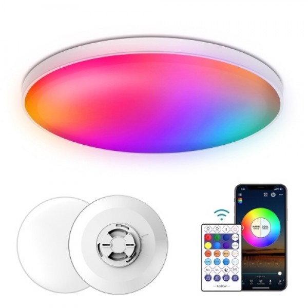 30W 110V Intelligent RGB Dimming Ceiling Lamp Wi-fi+BT 2.4G Remote Controlling Built-in Microphone and Music Player Voice Contro