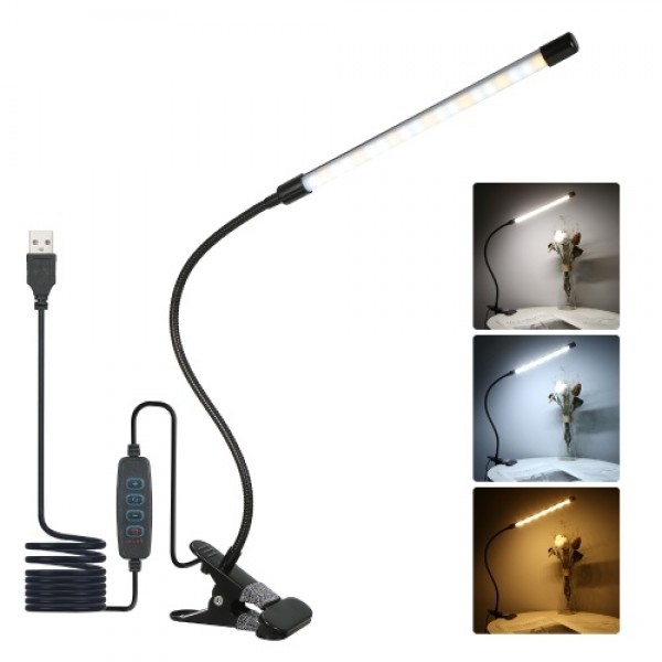 LEDs Clip-on Desk Lamp Dimmable Flexible Lighting Angle Reading Light 3 Lighting Modes &amp; 10 Brightness Levels