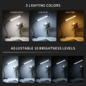 LEDs Clip-on Desk Lamp Dimmable Flexible Lighting Angle Reading Light 3 Lighting Modes &amp; 10 Brightness Levels