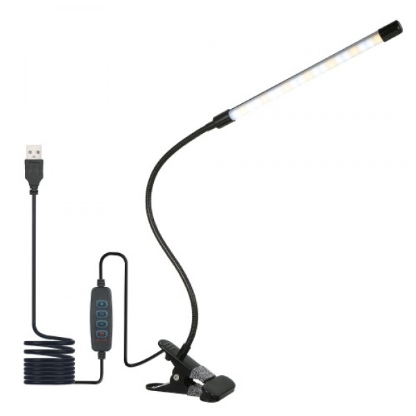 LEDs Clip-on Desk Lamp Dimmable Flexible Lighting Angle Reading Light 3 Lighting Modes &amp; 10 Brightness Levels