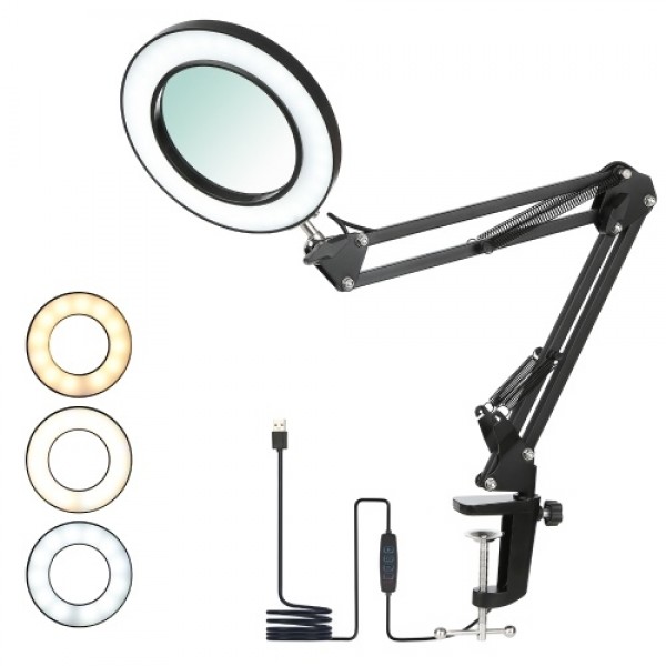 Tomshine Flexible Clamp-on Table Lamp with 8x Magnifier Swing Arm Dimmable LEDs Desk Light