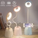 Rechargeable LED Table Lamp Pen Holder Phone Stand with Power Bank Function 3-Level Dimmable Brightness Desk Lamp Eye Protection