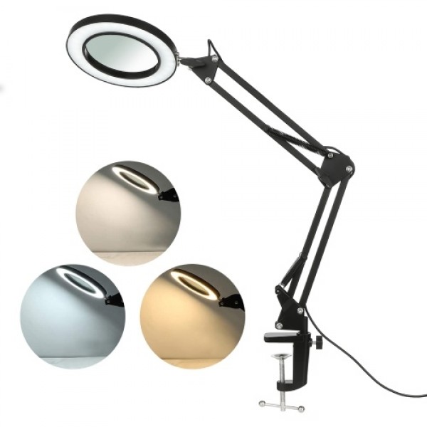 Tomshine Flexible Clamp-on Table Lamp with 8x Magnifier Swing Arm Dimmable LEDs Desk Light