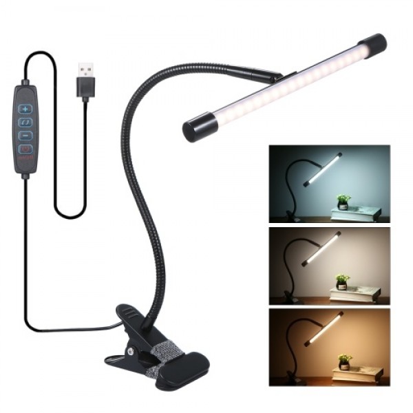 D C 5 V 7 W 36 LEDs Clamp Clip Desk Light Table Lamp USB Powered Operated 3 Colors Temperature Changing 10 Levels Adjustable Bri