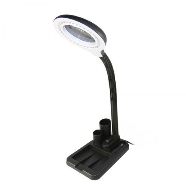 AC220V 6W 40 LEDs 5X/10X Magnifier Glass Desk Lamp with Gadget Storage Design