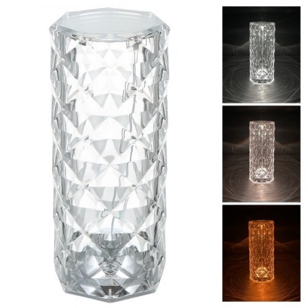 Acrylic Diamond Table Lamp Touching Control 3 Lighting Colors with Brightness Adjustable