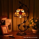 Table Lamp Stained Glass Lampshade Bedside Desk Lamp with Retro Metal Leaf Thin Base 21-inch Tall for Bedroom Living Room LED Bu