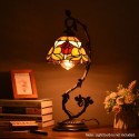 Table Lamp Stained Glass Lampshade Bedside Desk Lamp with Retro Metal Leaf Thin Base 21-inch Tall for Bedroom Living Room LED Bu