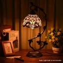 Table Lamp Stained Glass Lampshade Bedside Desk Lamp with Retro Metal Leaf Thin Base 21-inch Tall for Bedroom Living Room LED Bu