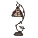 Table Lamp Stained Glass Lampshade Bedside Desk Lamp with Retro Metal Leaf Thin Base 21-inch Tall for Bedroom Living Room LED Bu