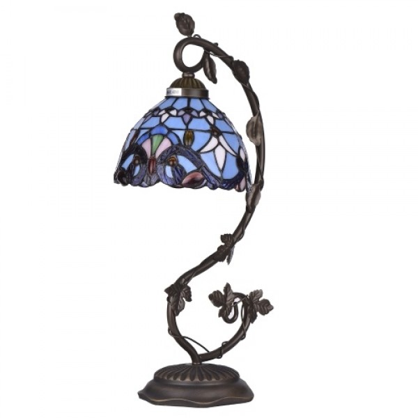 Table Lamp Stained Glass Lampshade Bedside Desk Lamp with Retro Metal Leaf Thin Base 21-inch Tall for Bedroom Living Room LED Bu