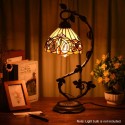 Table Lamp Stained Glass Lampshade Bedside Desk Lamp with Retro Metal Leaf Thin Base 21-inch Tall for Bedroom Living Room LED Bu