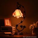 Table Lamp Stained Glass Lampshade Bedside Desk Lamp with Retro Metal Leaf Thin Base 21-inch Tall for Bedroom Living Room LED Bu