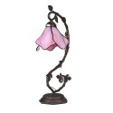 Table Lamp Stained Glass Lampshade Bedside Desk Lamp with Retro Metal Leaf Thin Base 21-inch Tall for Bedroom Living Room LED Bu