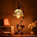 Table Lamp Stained Glass Lampshade Bedside Desk Lamp with Retro Metal Leaf Thin Base 21-inch Tall for Bedroom Living Room LED Bu