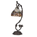 Table Lamp Stained Glass Lampshade Bedside Desk Lamp with Retro Metal Leaf Thin Base 21-inch Tall for Bedroom Living Room LED Bu