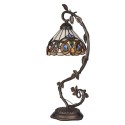 Table Lamp Stained Glass Lampshade Bedside Desk Lamp with Retro Metal Leaf Thin Base 21-inch Tall for Bedroom Living Room LED Bu